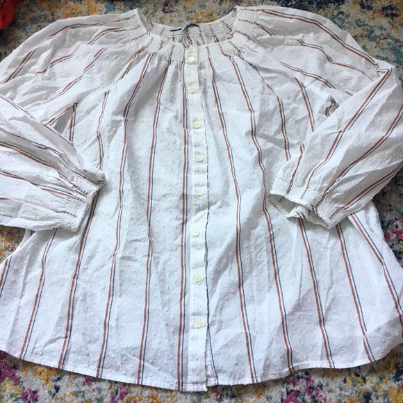 Madewell | Smocked-Neck Raglan Top Clipdot Stripe - Picture 5 of 11